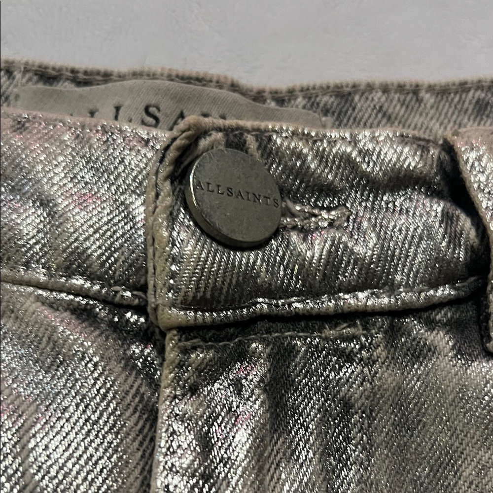 All Saints mia met Talia cargo Jean pants metallic silver cyber chic Coachella - Picture 9 of 13